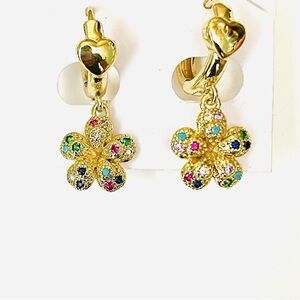 Gold plated Earrings Huggie Dangle Flower